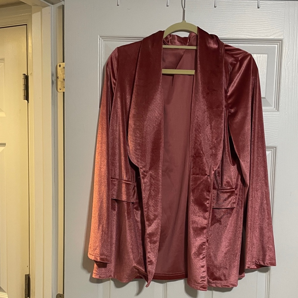 Satin Open Front Blazer Jacket - Rose Mauve
